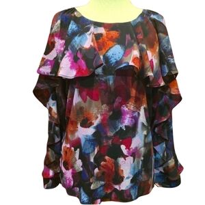 Floral Ruffle Blouse - Multicolor Cupio